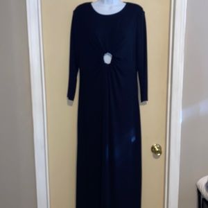 Calvin Klein: Navy, Cutout Long Sleeve Gown
